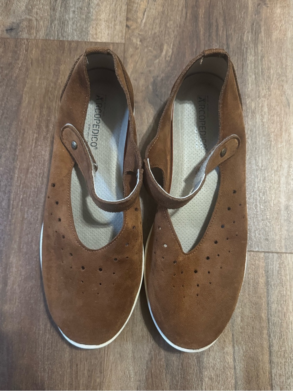 Arcopedico Brown Suede Sisley Mary Jane Flats with Perforated Toe Size 41